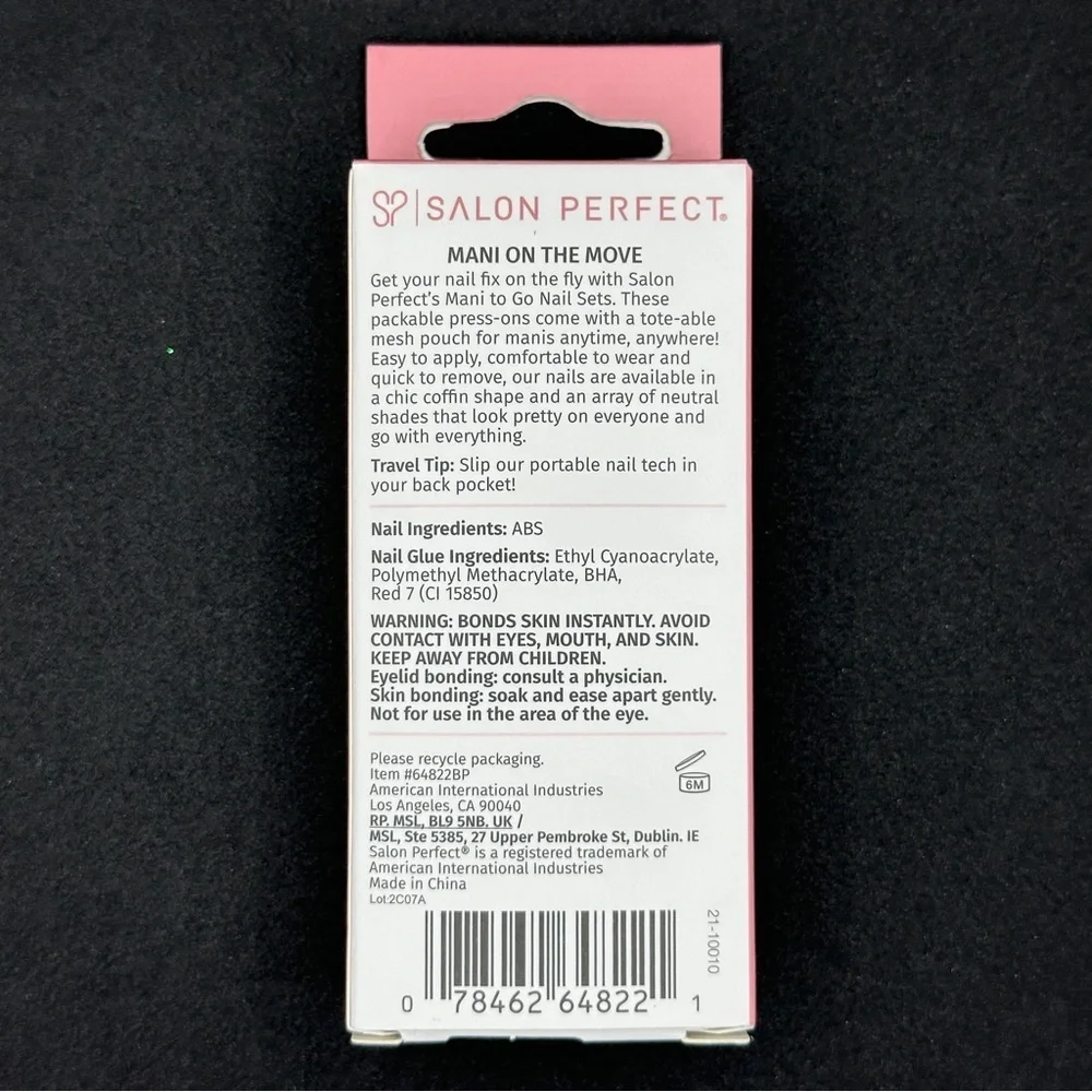 NIB Salon Perfect Mani To Go Reusable Coffin Press On Nails Kit Dusty Pink